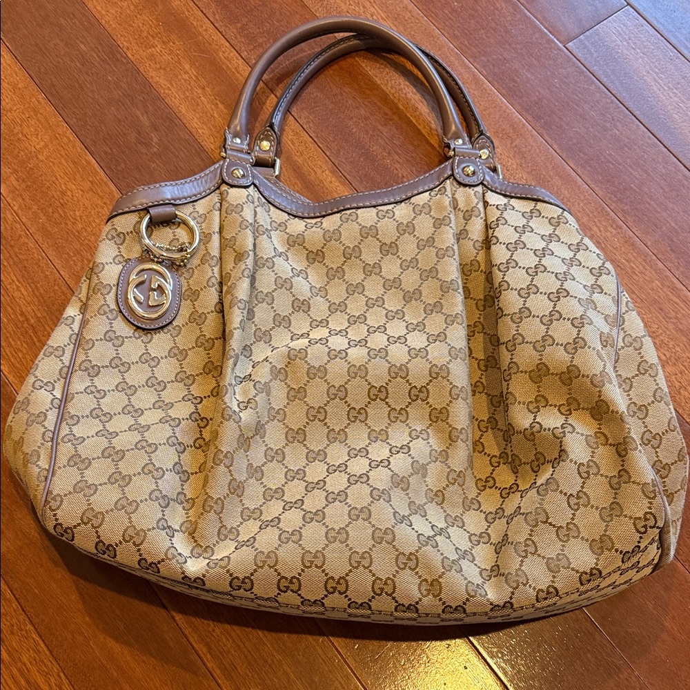 Gucci Tan and Brown Monogram Tote